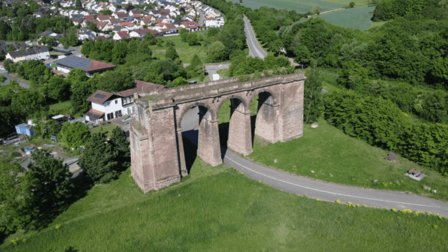 Pfrimm Viadukt from the air, the former road running under is now the Zelltal Radweg