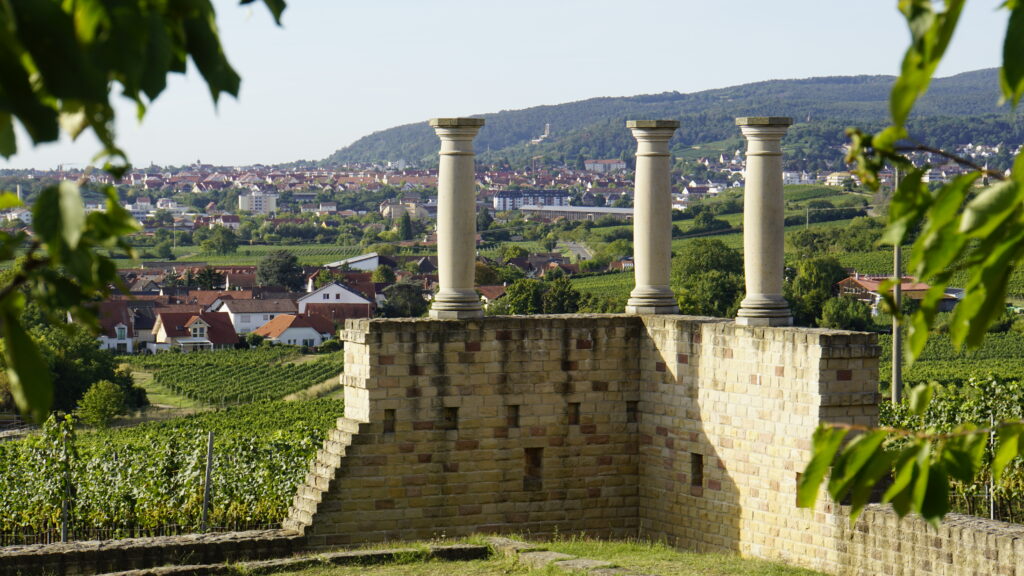 Pillars at the Roman Villa with Bad Dürkheim in the background